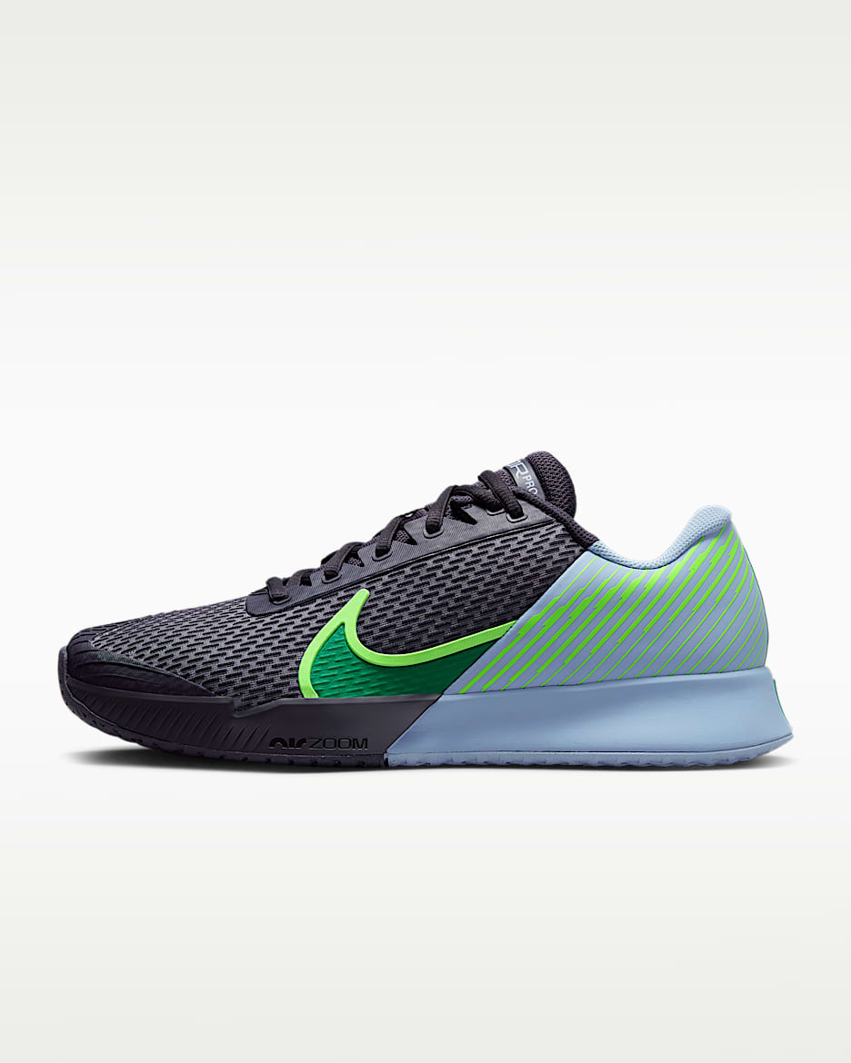 Nike Zoom Vapor Pro 2 HC 男子硬地球场网球鞋 - 铁架黑/狂喜钴蓝/冲击绿/体育场绿