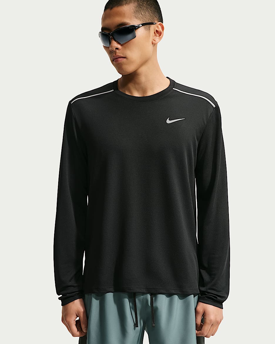 Nike Miler Dri-FIT 男子速干长袖跑步上衣 - 黑