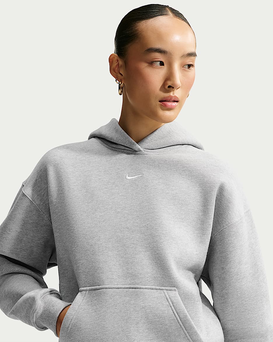 Nike Studio Fleece 耐克廓系卫衣系列女子 Oversize 风中克重加绒套头连帽衫 - 调色暗灰/帆白