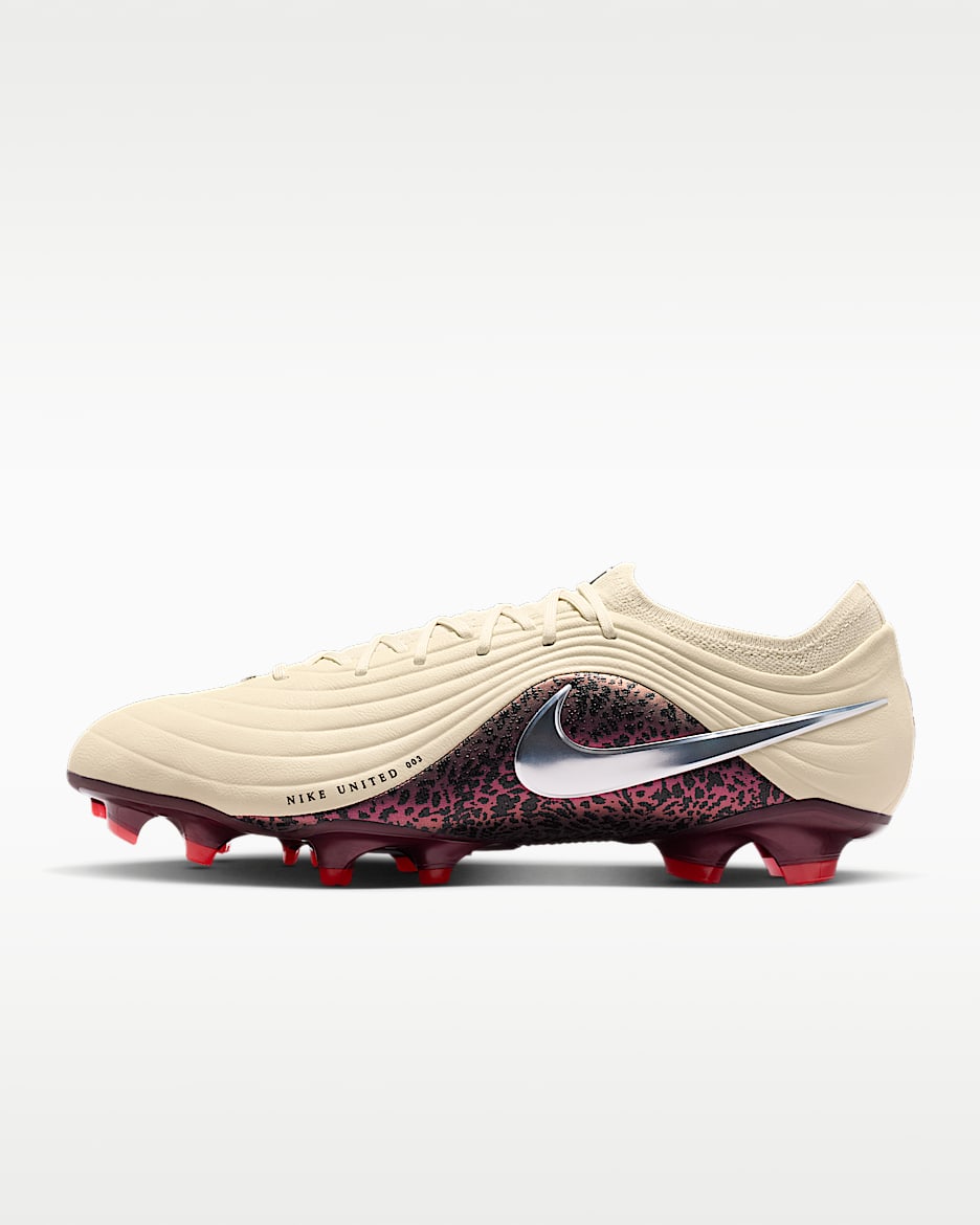 Nike United Tiempo Maestro Elite 耐克天迫系列男/女 FG 天然硬质草地低帮足球鞋 - 化石灰/鲜亮勃艮第酒红/金属银