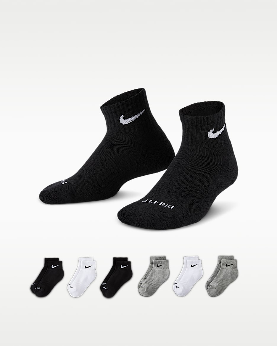 Nike Performance Basics Dri-FIT 幼童速干运动短袜(6 双) - 调色暗灰/黑
