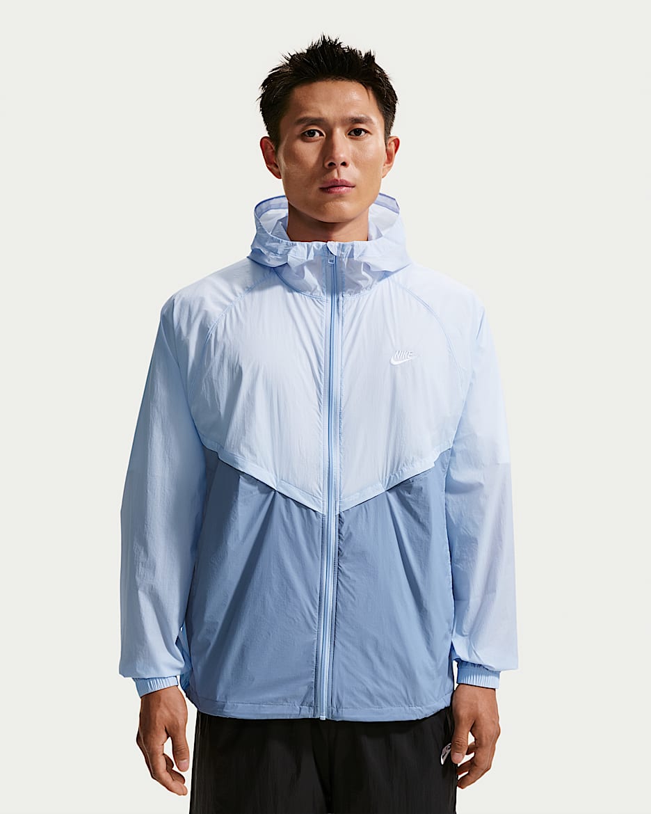Nike Windrunner 男子无衬里全长拉链开襟夹克防晒衣皮肤衣 - 氢蓝/工作蓝/白色