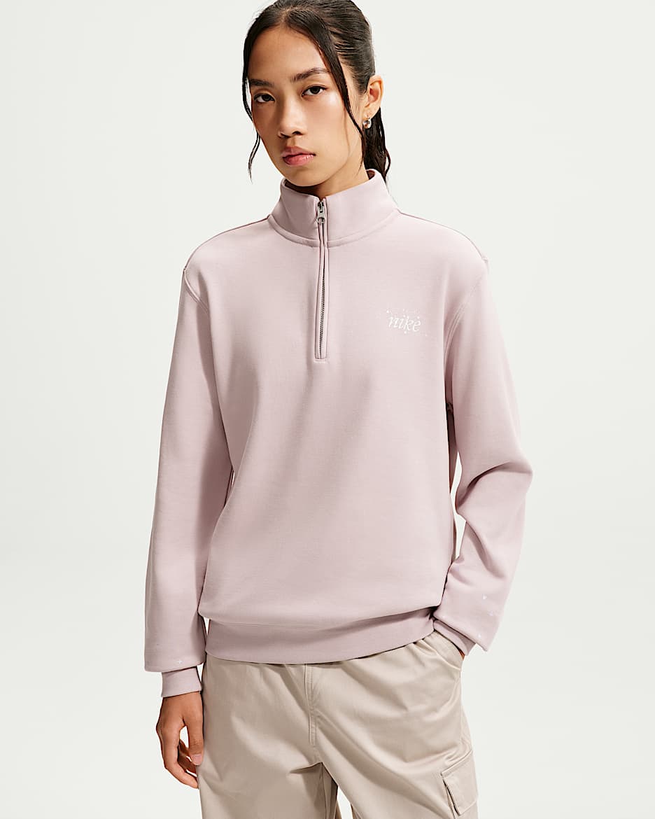 Nike Studio Fleece Medium Weight 女子 1/4 拉链开襟中克重上衣 - 微粒玫瑰红
