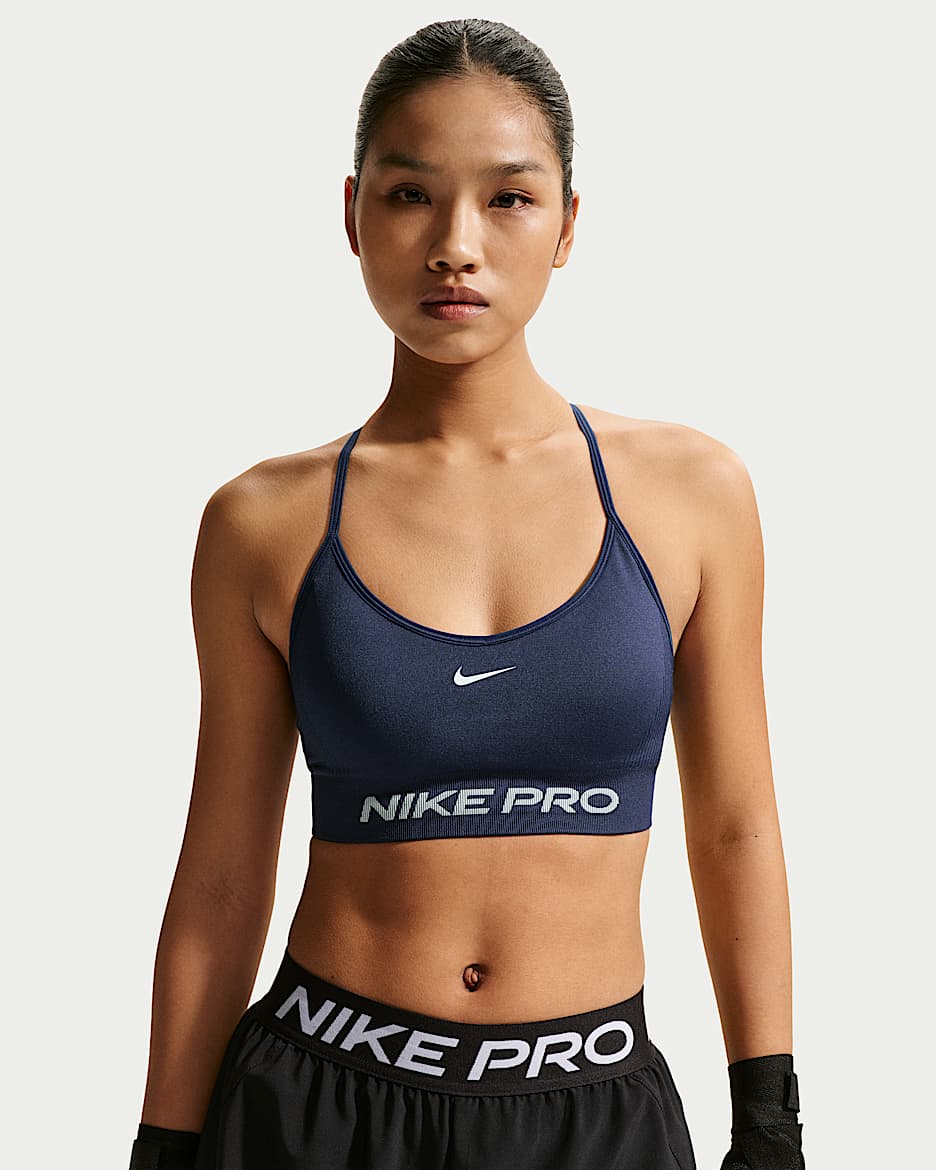 Nike Pro 女子速干低强度支撑衬垫训练运动内衣 - 深藏青/白色