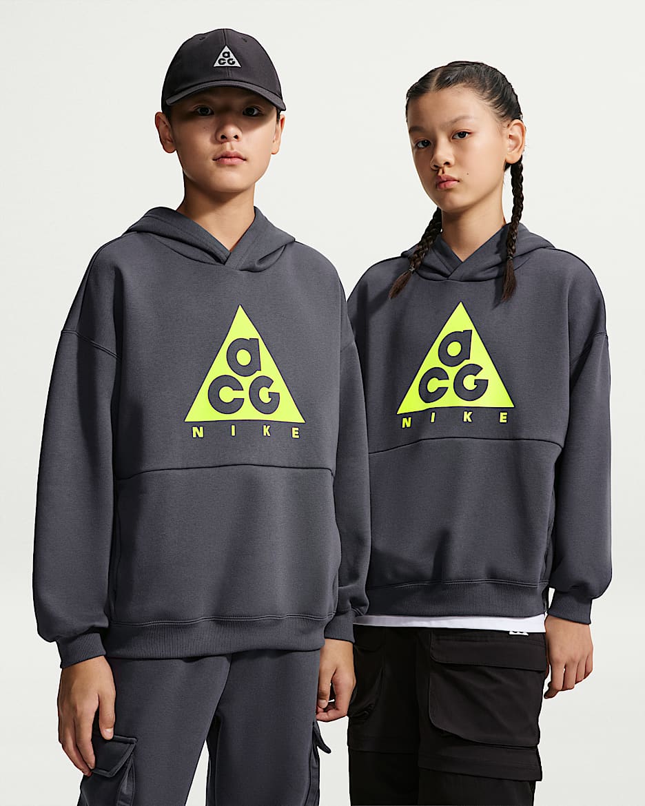 Nike ACG 大童加绒连帽衫 - 铁架黑