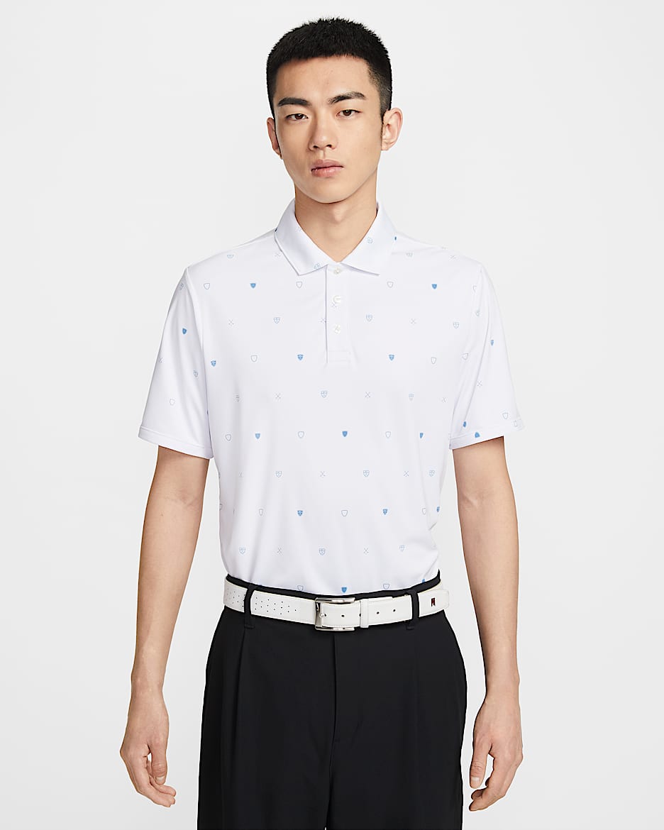 Nike Par Dri-FIT 男子防晒速干短袖高尔夫翻领T恤 - 白色/工作蓝