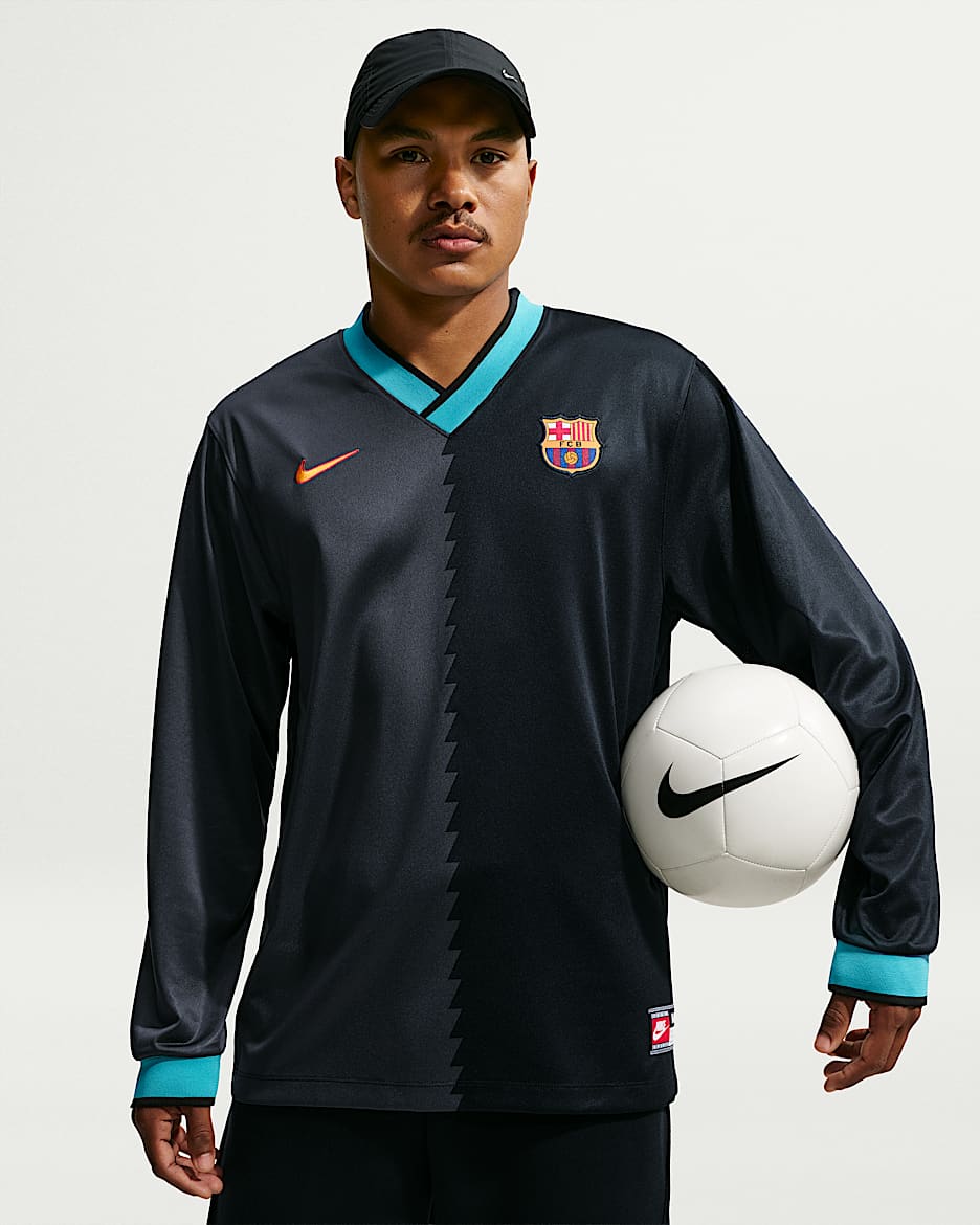 巴萨（巴塞罗那足球俱乐部）Energy 第三球衣 Nike Dri-FIT 男子速干足球长袖球衣 - 黑/煤黑/仙人掌绿/大学金