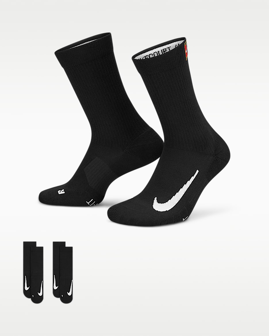 NikeCourt Multiplier 舒适速干中筒网球袜(2 双) - 黑/黑