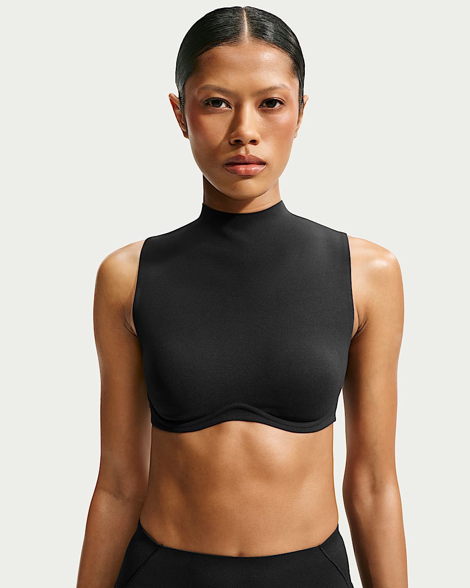 NikeSKIMS Studio Stretch 女子速干企领运动内衣 - NSKM Obsidian/NSKM Obsidian