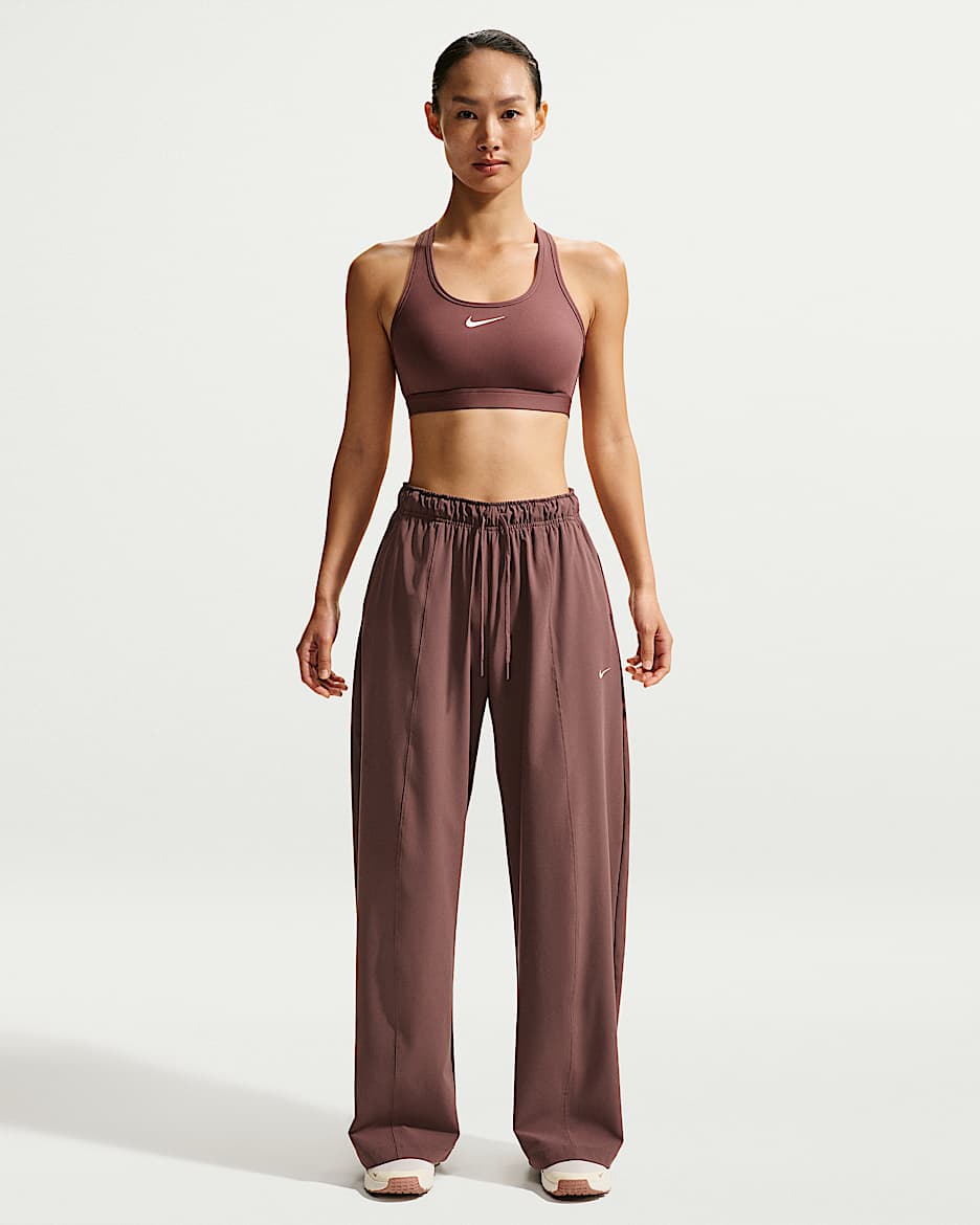 Nike One Dri-FIT 女子速干梭织阔腿长裤 - 图腾黑紫/白色