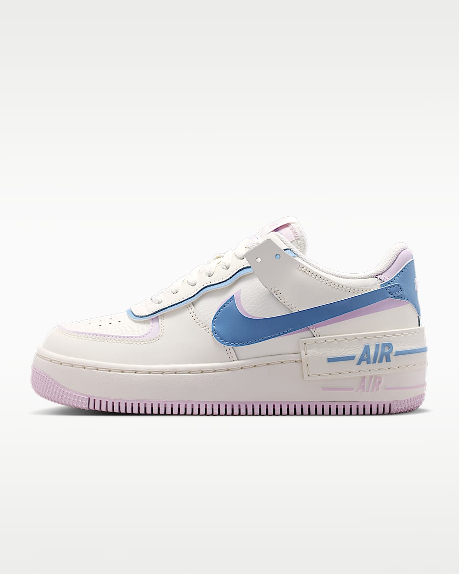 Nike Air Force 1 Shadow 女子空军一号运动鞋 - 帆白/浅紫丁香色/工作蓝