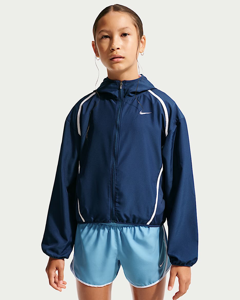 Nike Tempo Repel 大童(女孩)拒水跑步夹克 - 深藏青/深藏青/白色