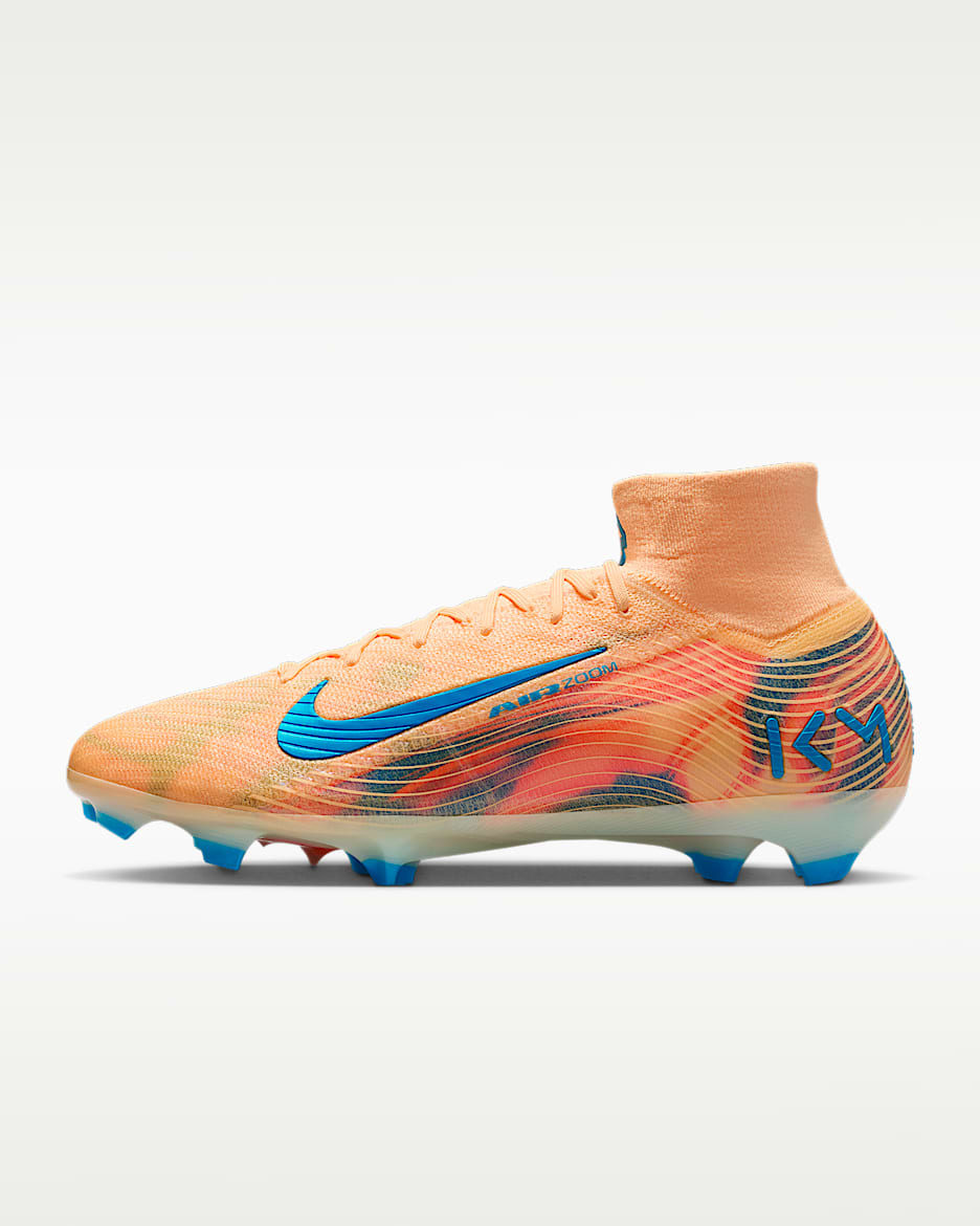 Nike Mercurial Superfly 10 Elite "Kylian Mbappé" 耐克刺客系列姆巴佩天然硬质草地足球鞋 - 浅甜瓜橙/伊格鲁蓝/孔雀蓝