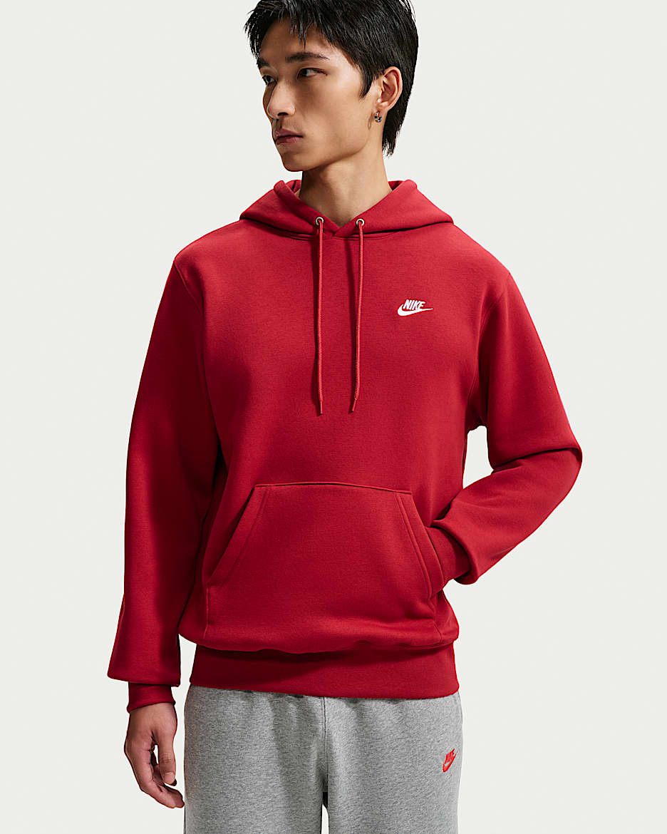 Nike Club 男子加绒套头连帽衫 - 深红/深红/白色