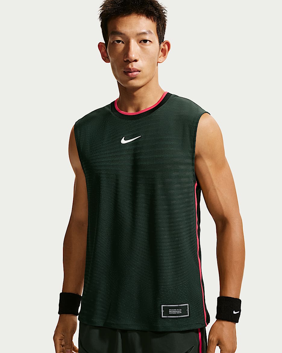 NikeCourt Slam Aero-FIT 男子网球背心 - 黑云衫绿/白色