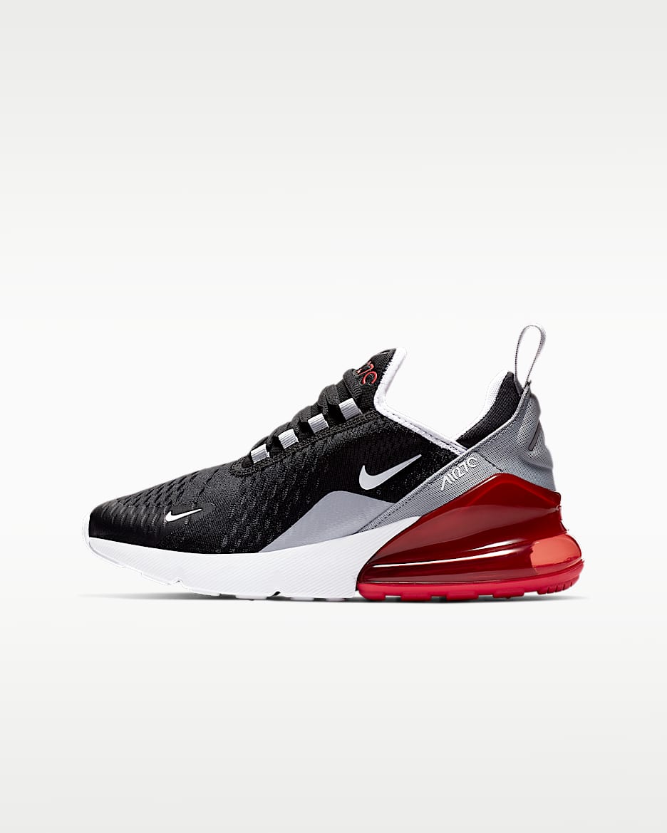 Nike Air Max 270 (GS) 大童运动童鞋 - 黑/余烬红/狼灰/白色