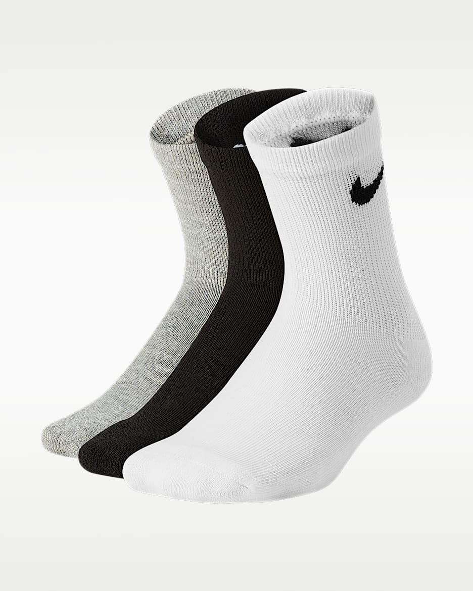 Nike 幼童舒适中筒运动袜（3 双） - 白色/调色暗灰