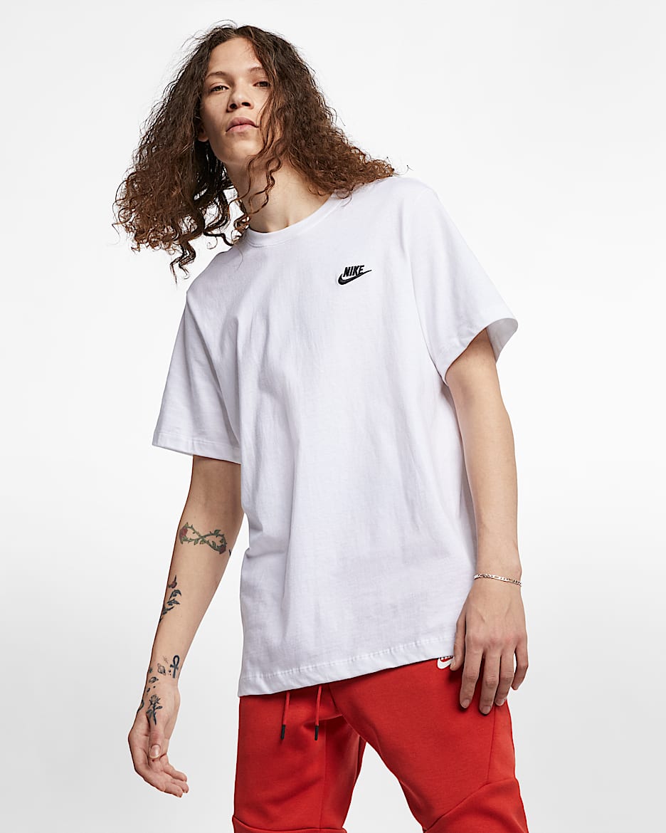 Nike Sportswear Club 男子刺绣柔软纯棉短袖T恤 - 白色/黑