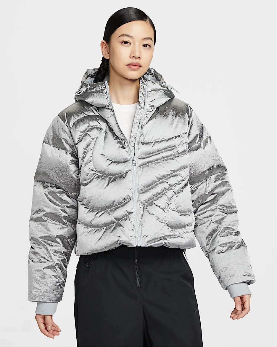 Nike Sportswear Swoosh Series 耐克暖钩羽绒服系列 Therma-FIT 女子 Oversize 风羽绒夹克 - 金属银/浅烟灰