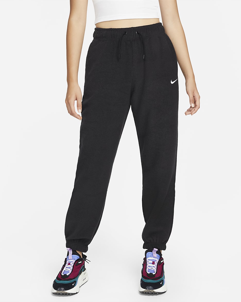 Nike Sportswear Essentials 女子舒适加绒高腰长裤 - 黑/白色