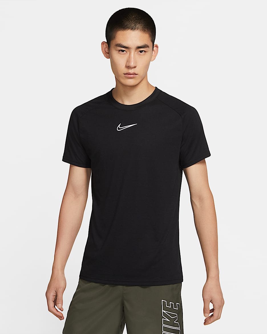 Nike Dri-FIT Academy 男子短袖足球上衣 - 黑/黑/白色
