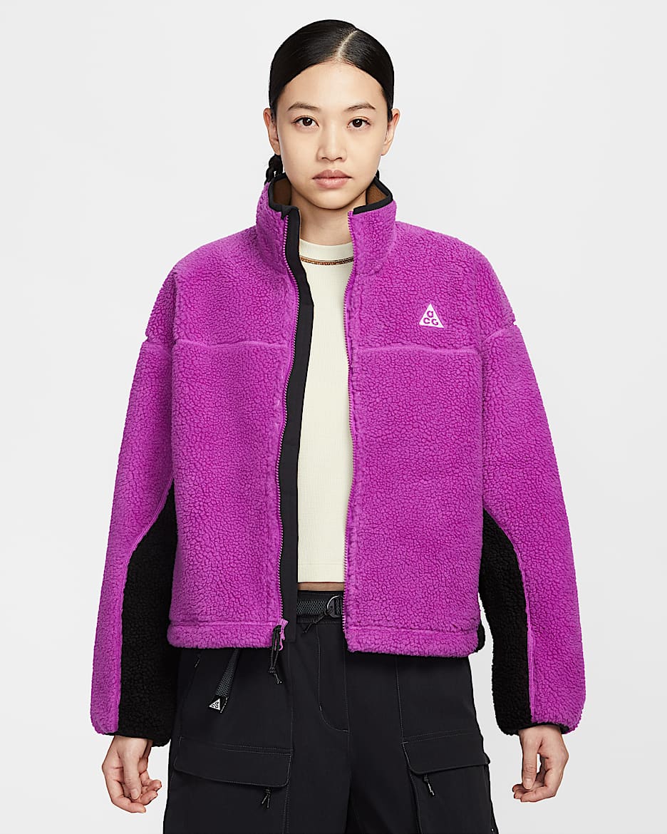 Nike ACG "Canwell Glacier" Therma-FIT ADV 女子仿羊羔绒全长拉链开襟夹克 - 明亮紫/黑/苔木棕色/山峰白