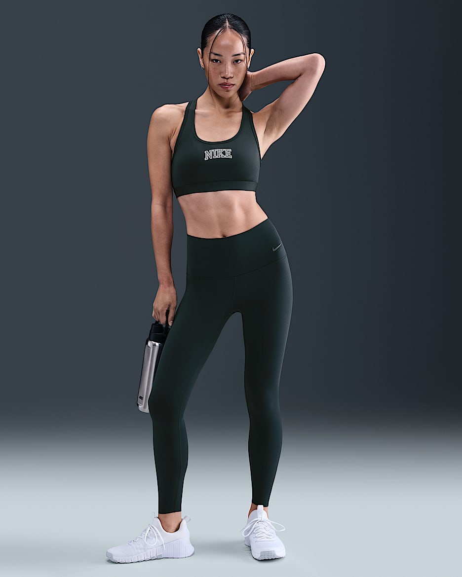 Nike Zenvy 女子低强度包覆速干柔软高腰九分紧身裤 - 海藻绿/黑