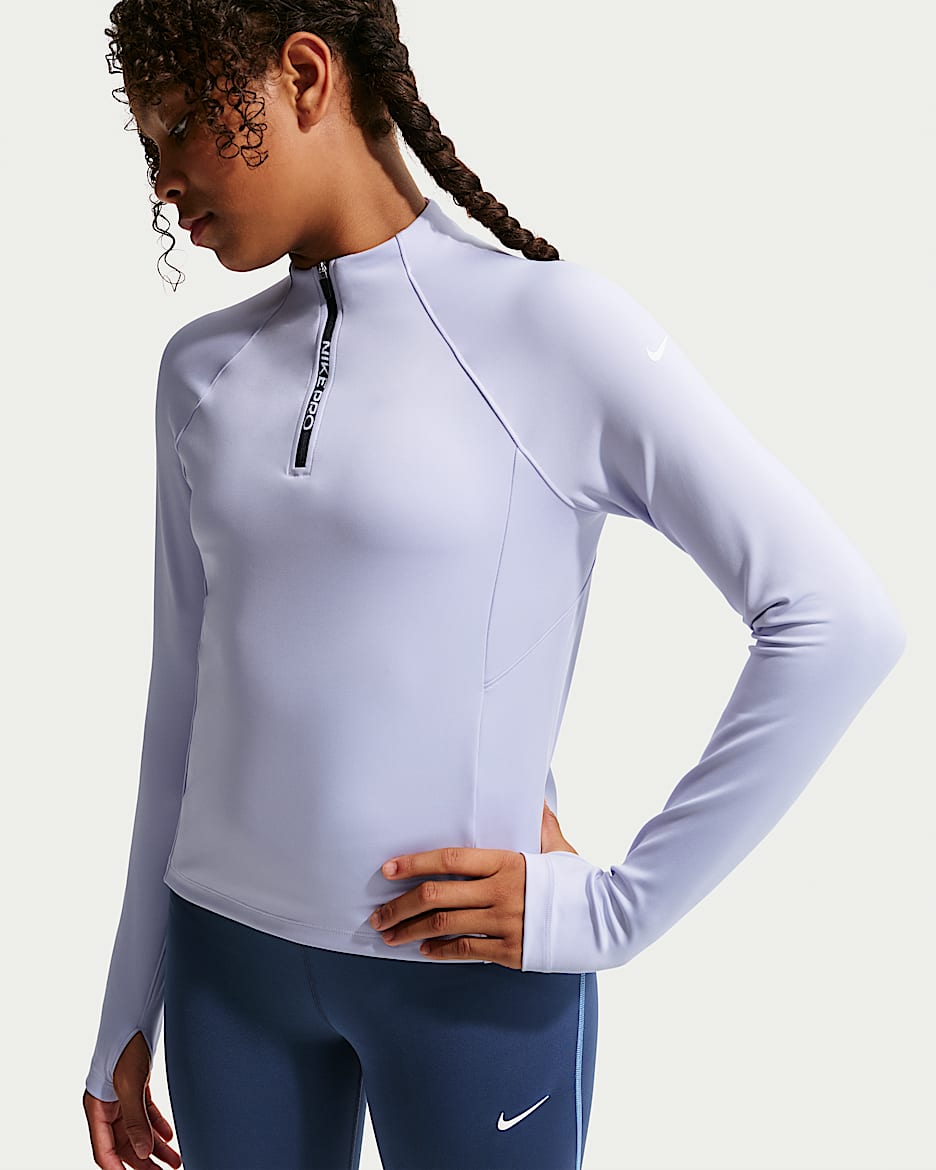Nike Pro Dri-FIT 大童（女孩）速干长袖训练上衣 - 幻影/幻影/白色