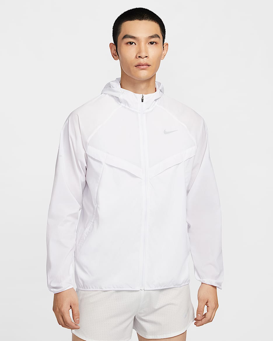 Nike Stride Repel 男子拒水跑步夹克防晒衣皮肤衣 - 白色/白色