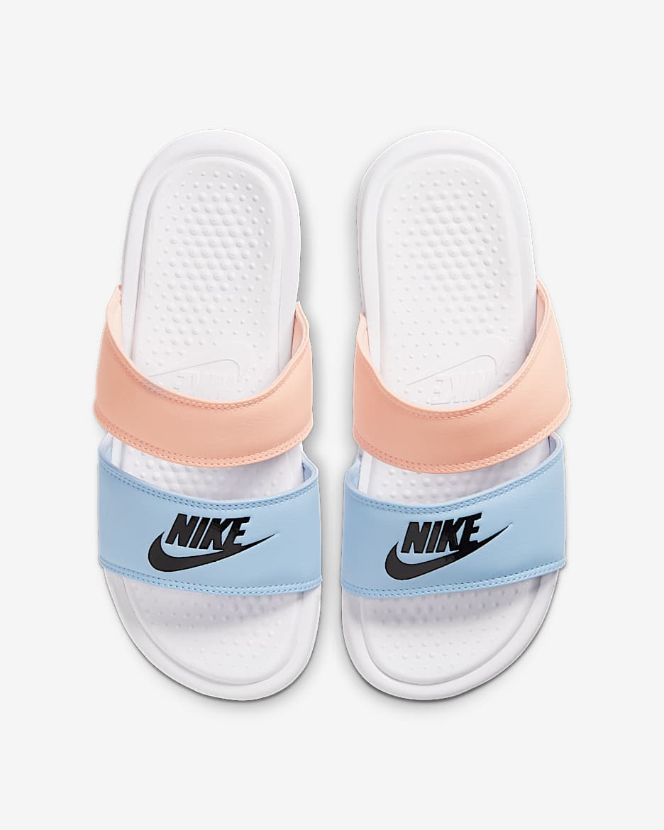 Nike Benassi Duo Ultra Slide 女子拖鞋 - 白色/氢蓝/水洗珊瑚红/黑