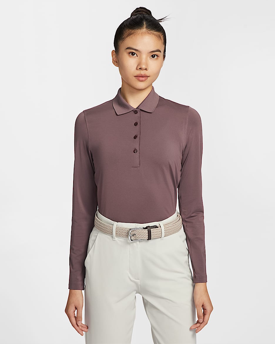 Nike Golf Club Dri-FIT 女子速干防晒高尔夫翻领长袖T恤 - 图腾黑紫/黑