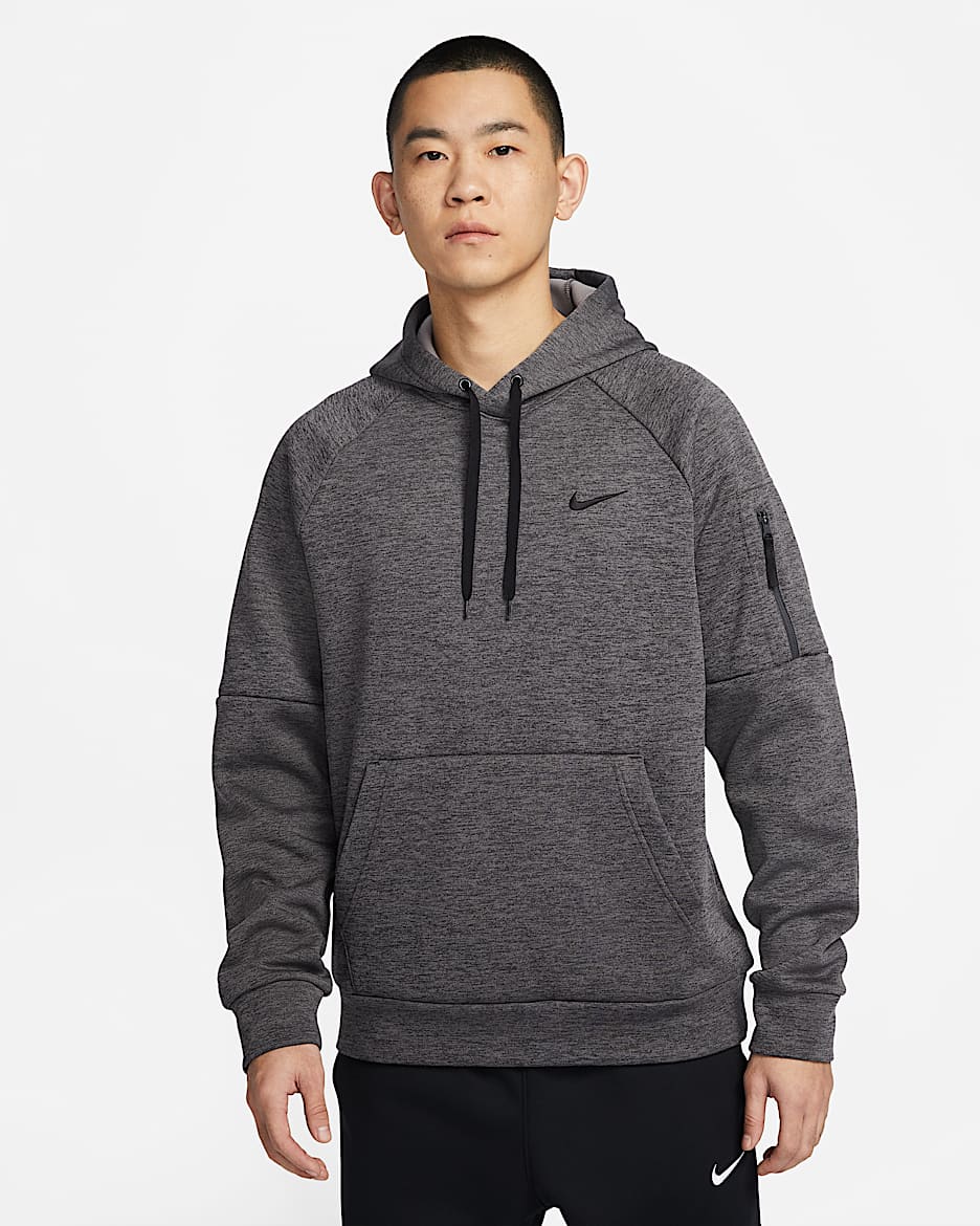 Nike Therma-FIT 男子保暖训练套头加绒连帽衫 - 调色炭黑/暗烟灰/黑