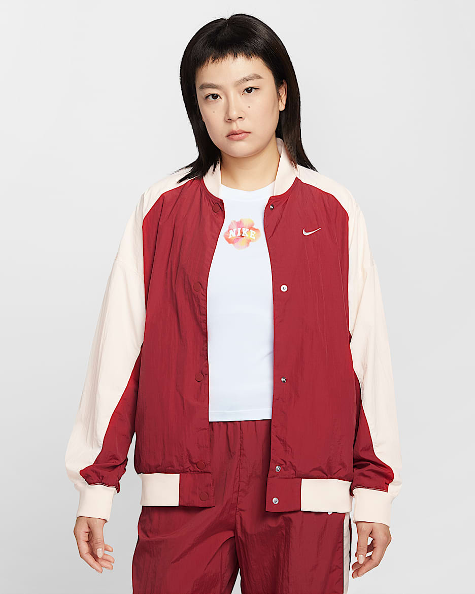 Nike Sportswear 女子 Oversize 风运动夹克 - 深队红/粉白/粉白/粉白