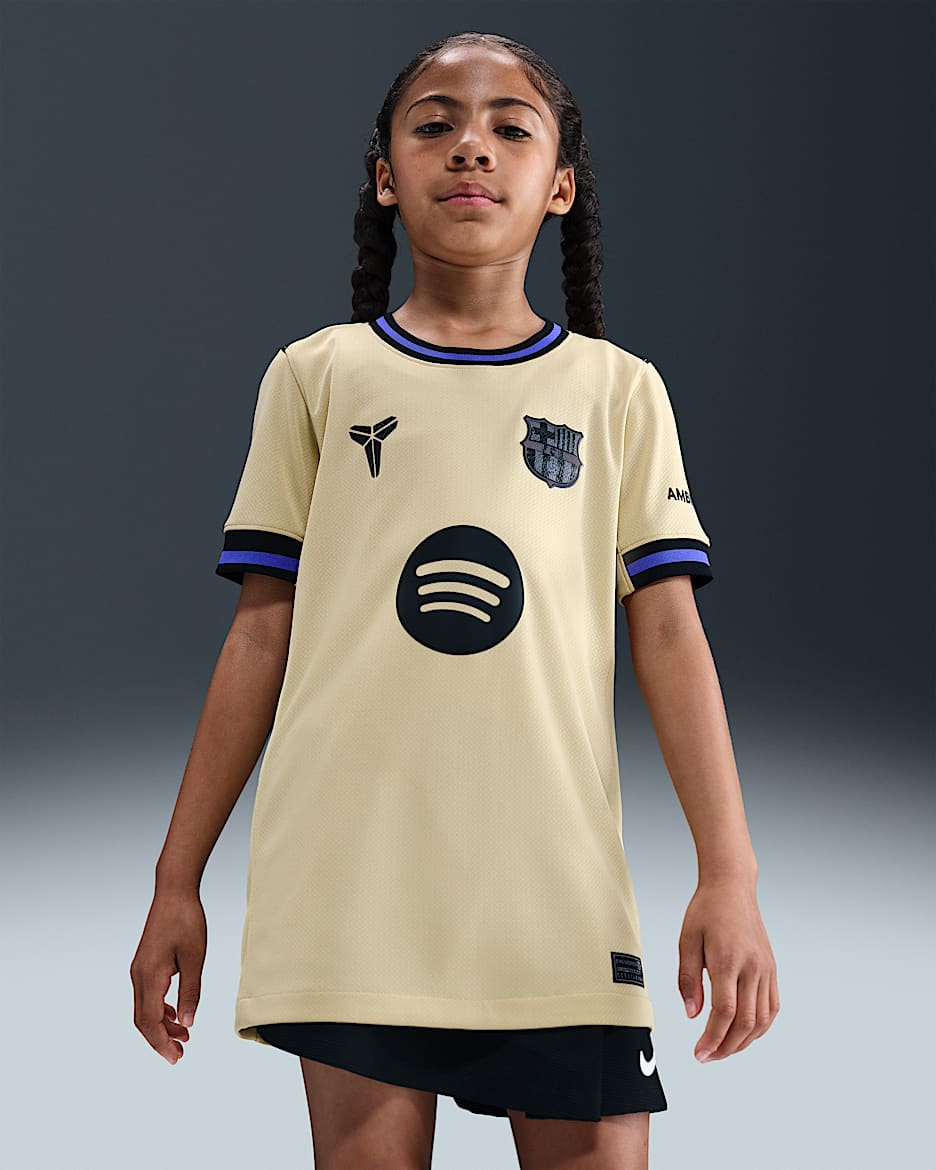 2025/26 赛季巴萨客场球迷版 Kobe Dri-FIT 科比大童速干足球球衣 - 团队金/团队金/波斯紫/黑