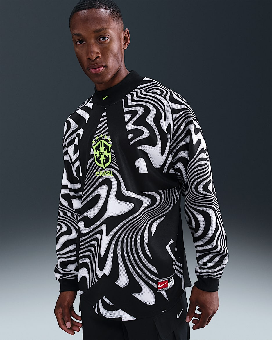 巴西队守门员 Nike 男子长袖足球T恤 - 黑/荧光黄/荧光黄