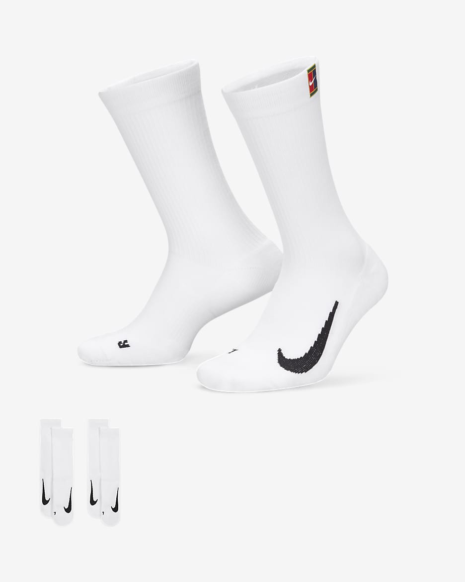 NikeCourt Multiplier 舒适速干中筒网球袜（2 双） - 白色/白色