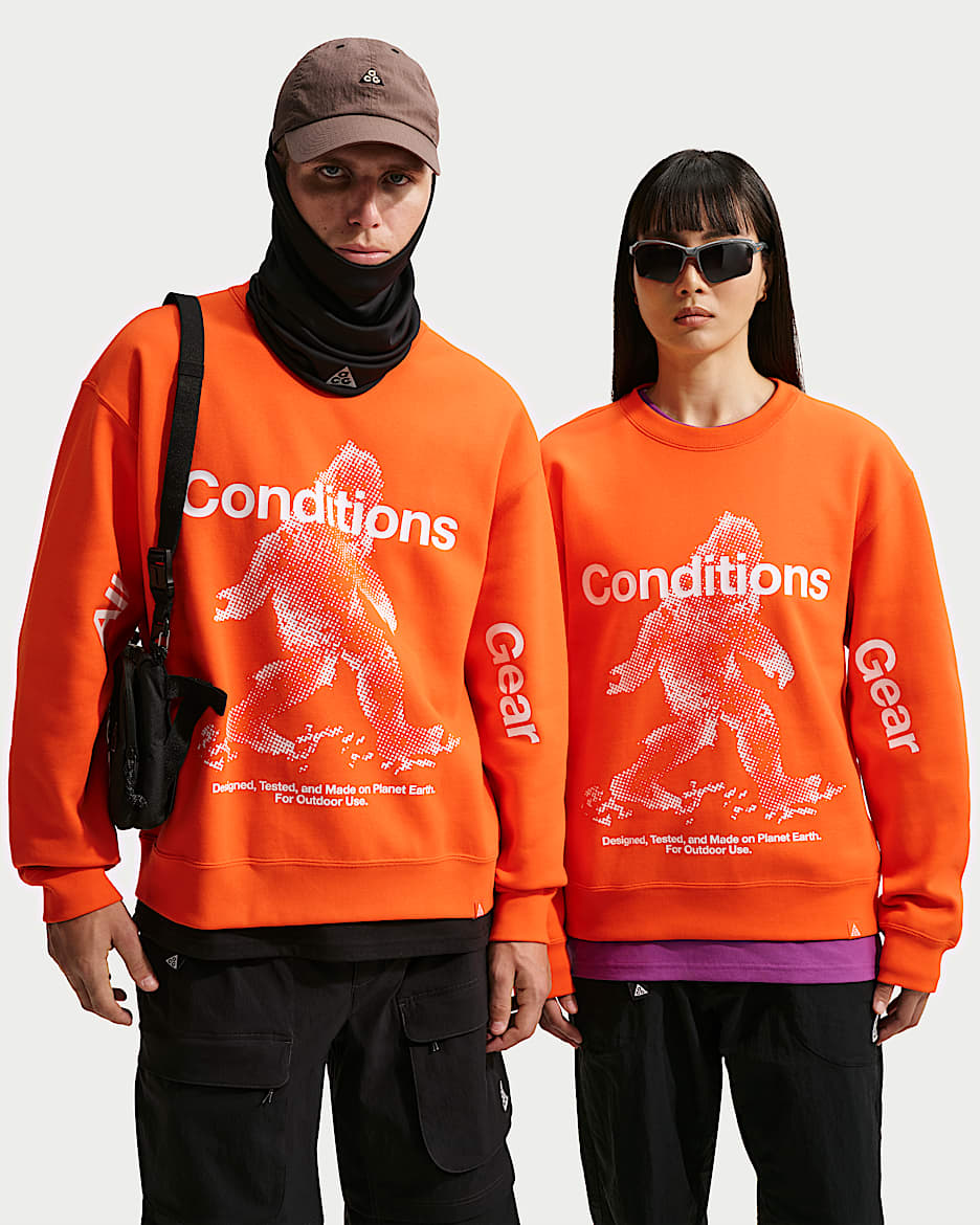 Nike ACG "Tuff Fleece" Therma-FIT 男子拒水加绒套头圆领运动衫 - 安全橙