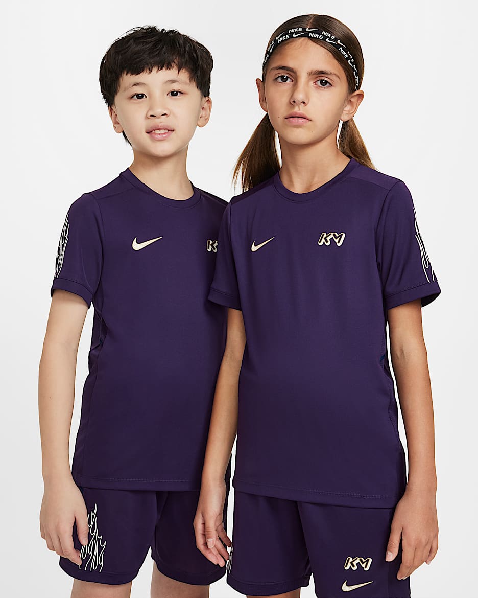 Kylian Mbappé Academy Dri-FIT 姆巴佩大童速干短袖足球上衣 - 华丽紫/华丽紫/空间蓝/金属色