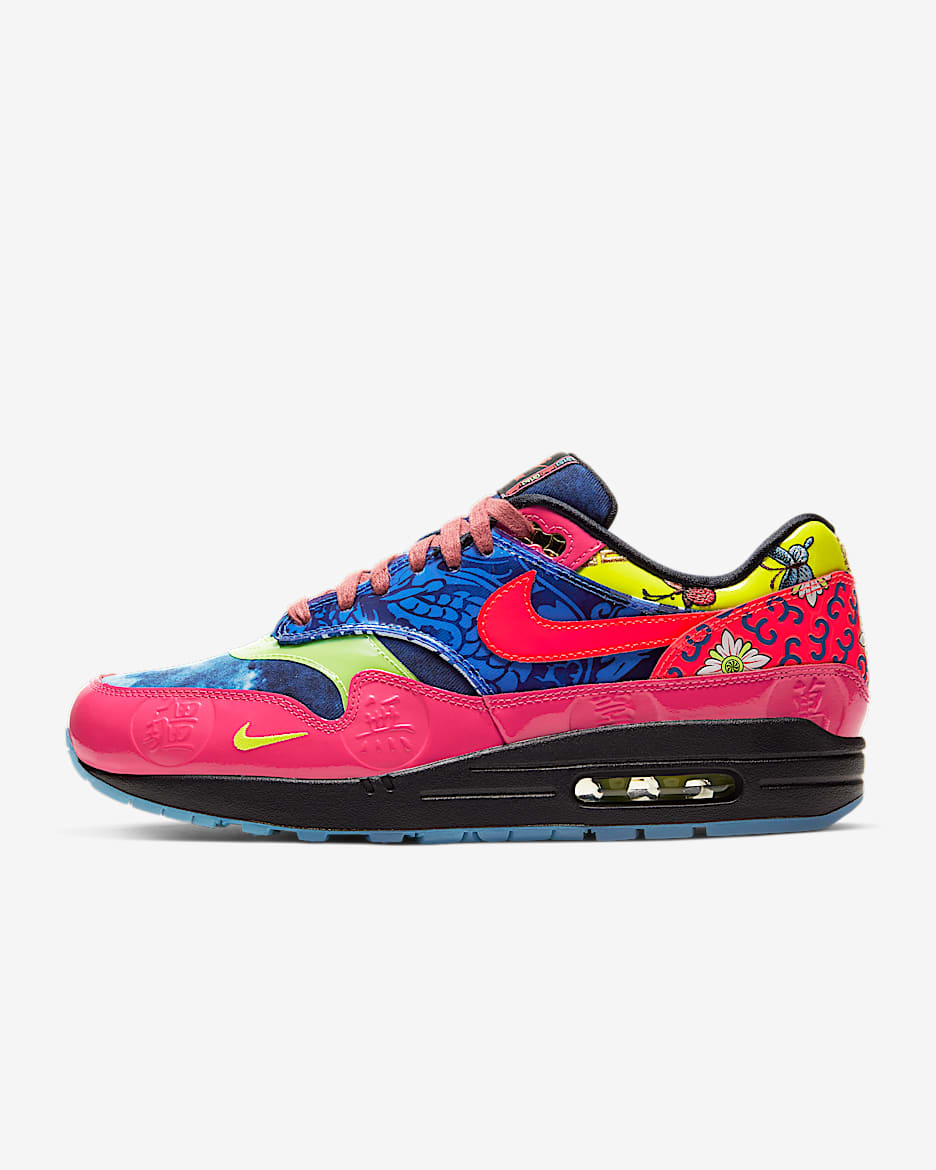 Nike Air Max 1 Premium 男子运动鞋 - 游戏宝蓝/黑/亮眼柠檬黄/激光红