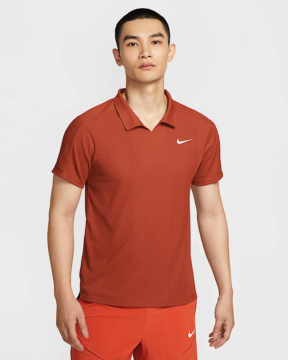 NikeCourt Slam Dri-FIT ADV 男子速干网球翻领T恤 - 暗橙色