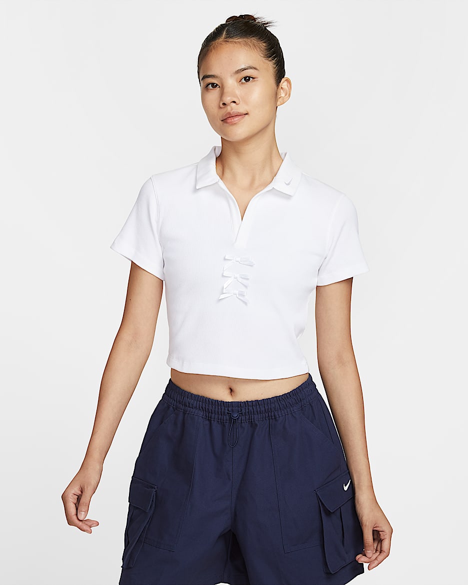 Nike Sportswear 女子短袖罗纹翻领T恤 - 白色