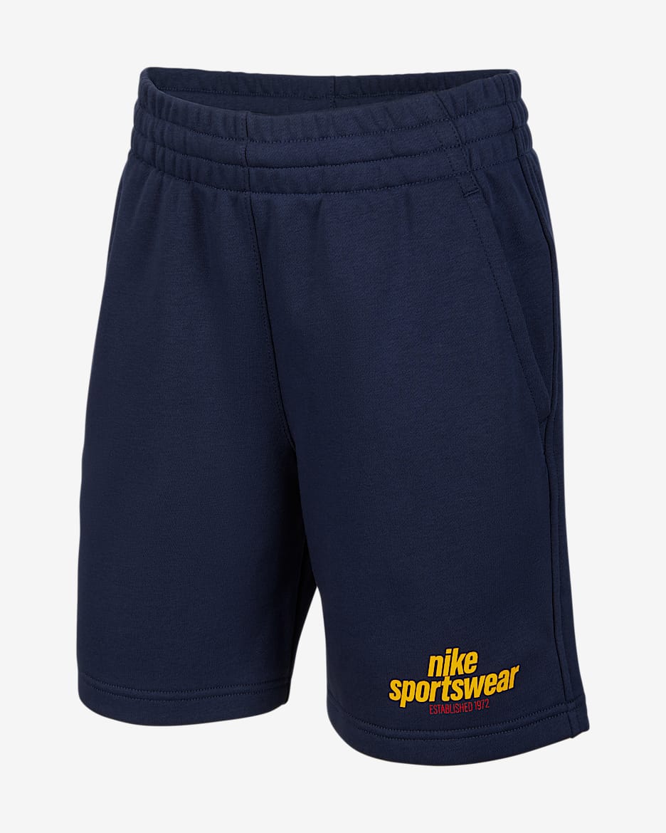 Nike Sportswear Club 大童法式毛圈短裤 - 黑曜石色/黑曜石色/大学红/大学金