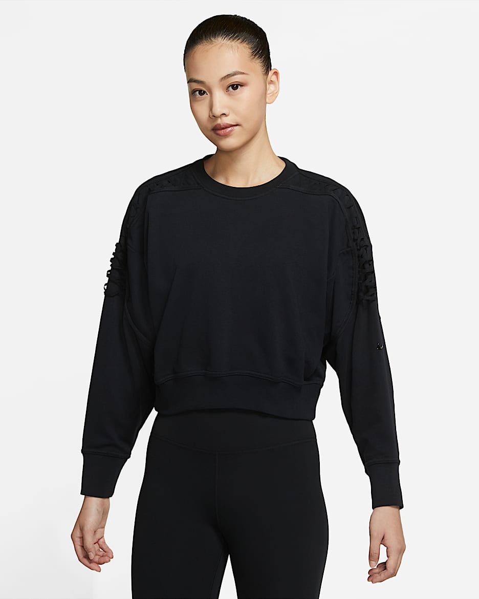 Nike Laced 女子短款针织训练圆领上衣 - 黑/清透色