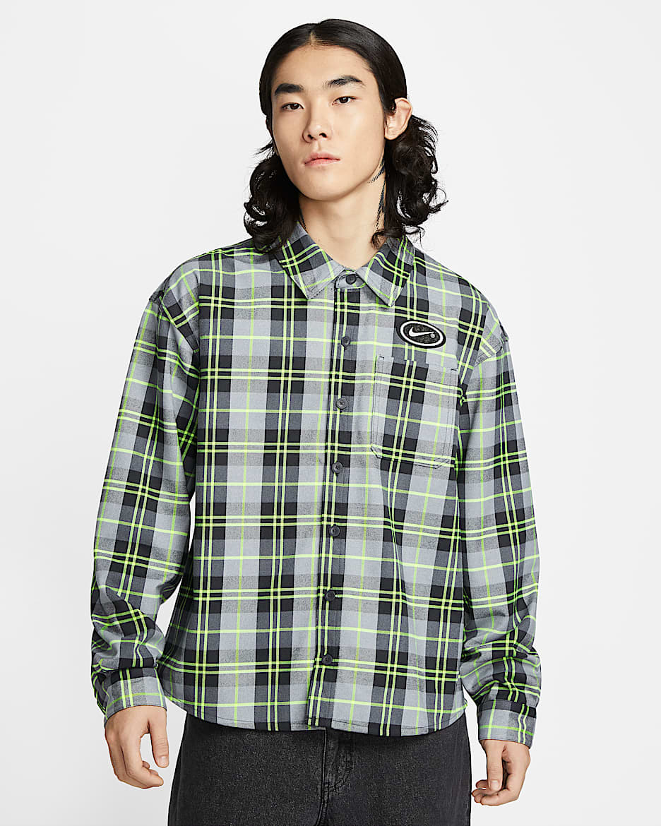 Nike SB x Eric Koston 男子滑板法兰绒上衣 - 暗烟灰/荧光黄