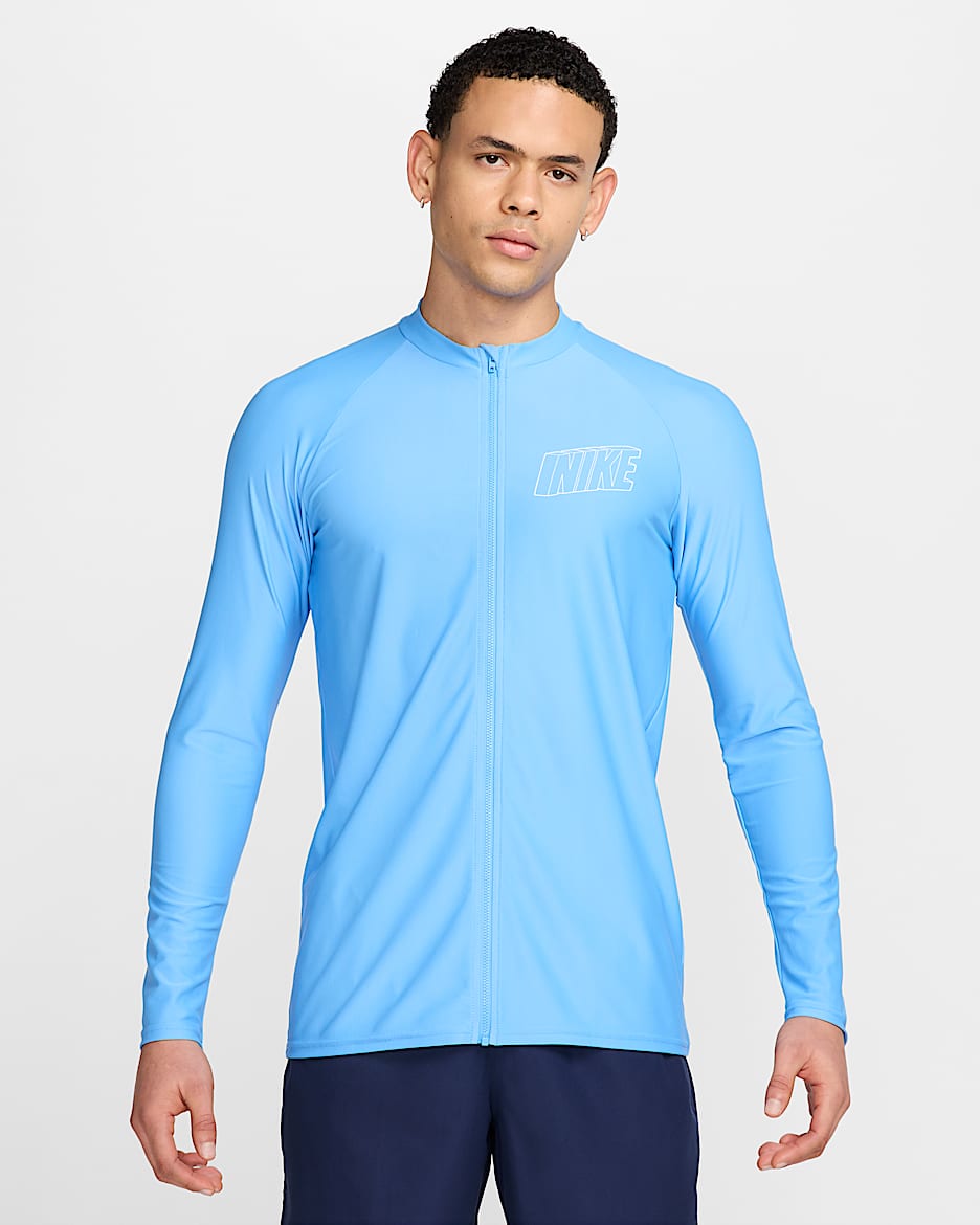 Nike Swim 3-D 男子全长拉链开襟防晒长袖上衣 - 大学蓝/白色