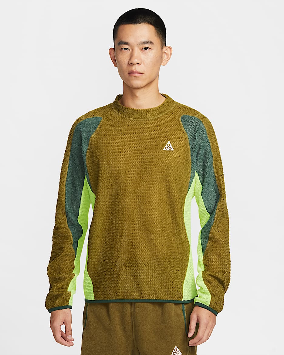 Nike ACG 男子加绒圆领上衣 - 高射炮橄榄绿/冷杉绿/荧光冰黄/山峰白