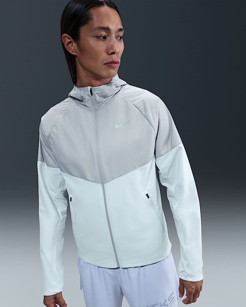 Nike Miler Repel 男子冬季款拒水加绒拼接跑步夹克 - 白金色/浅烟灰/荧光黄