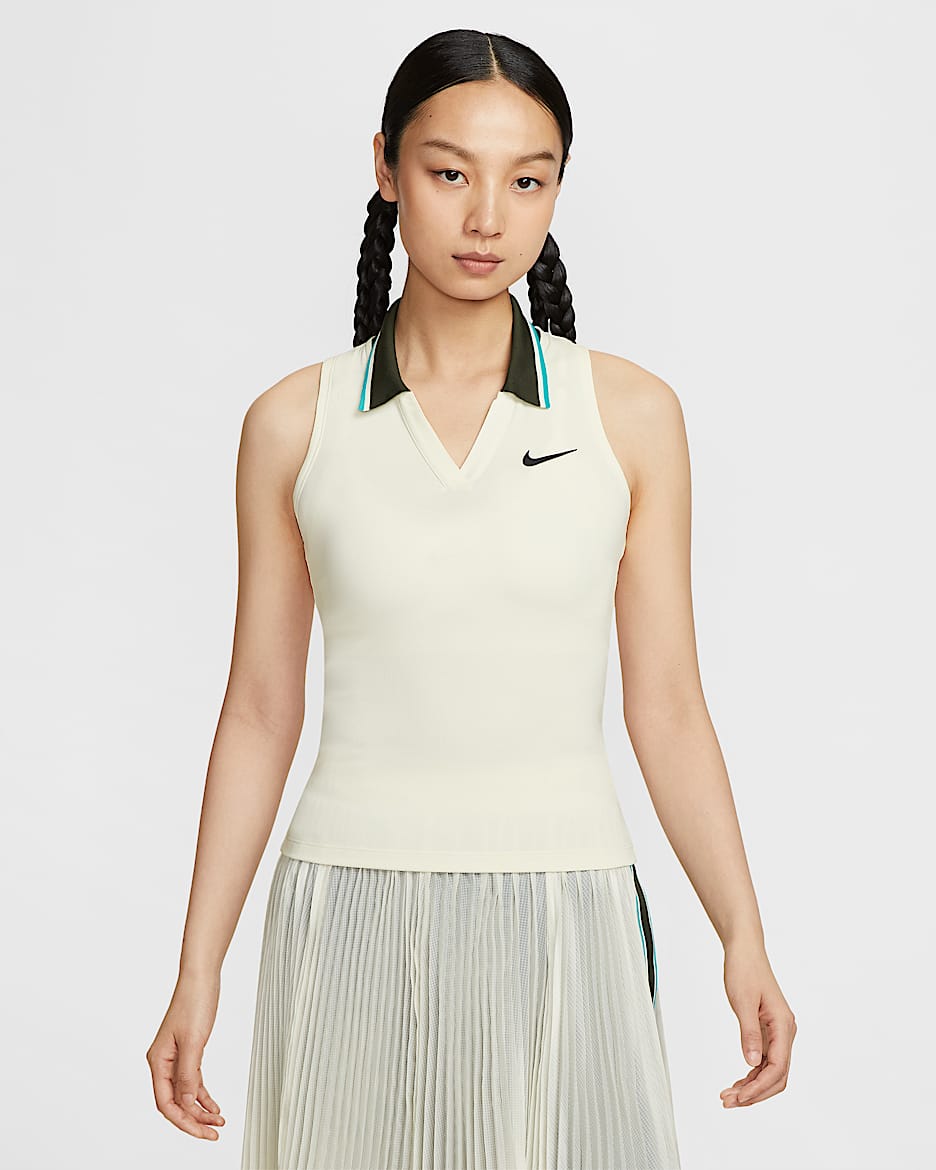 NikeCourt Slam Dri-FIT 郑钦文同款女子速干网球背心 - 淡象牙白/仙人掌绿/黑