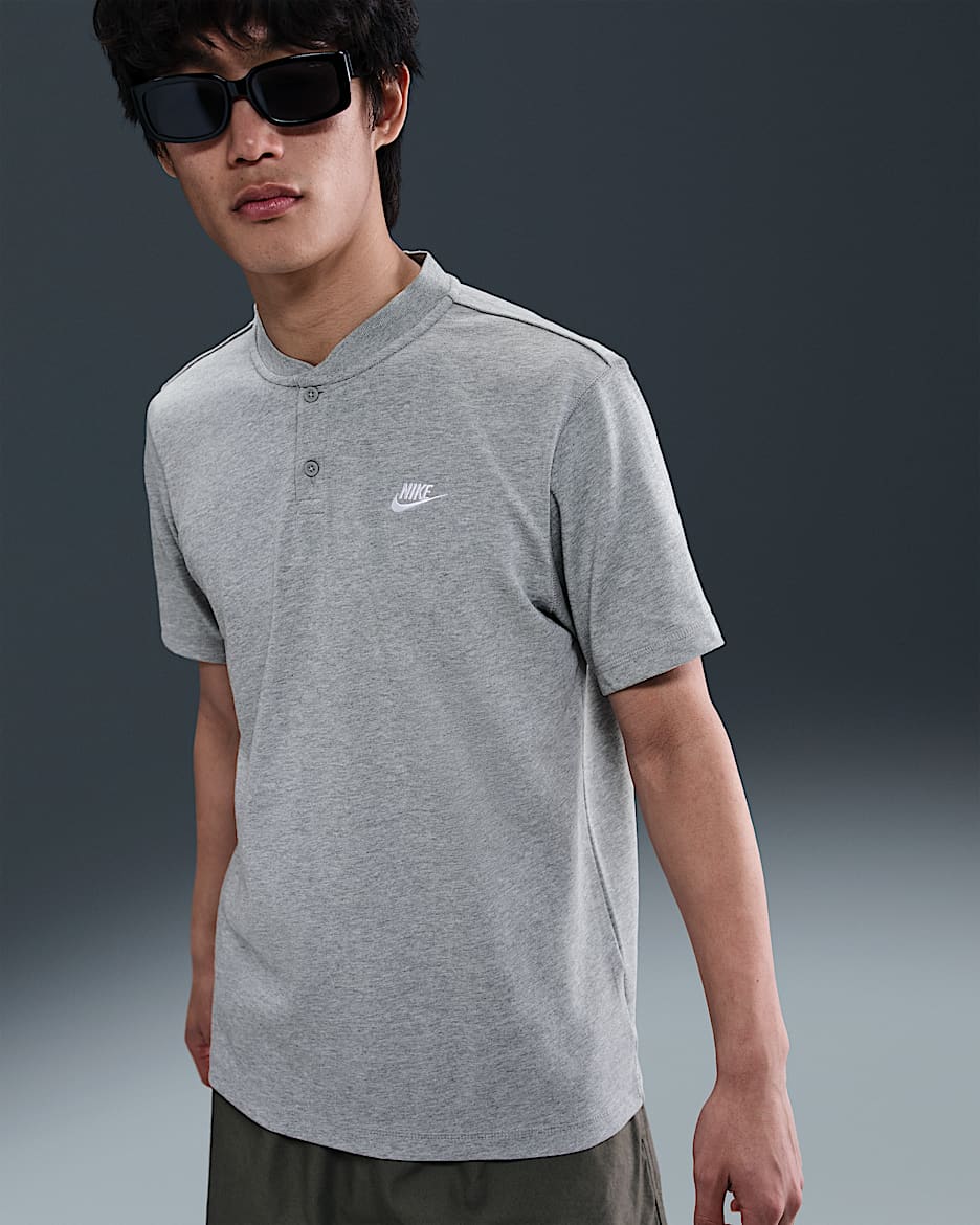 Nike Club 男子短袖亨利衫 - 调色暗灰/浅烟灰/白色