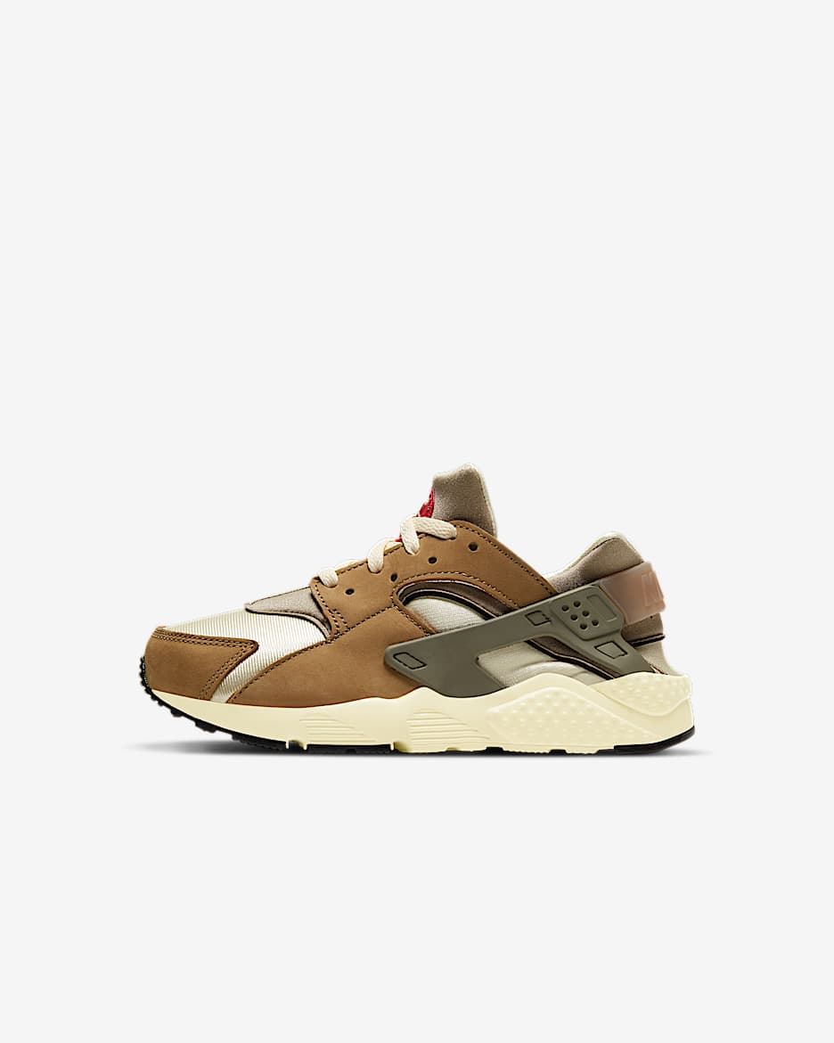 Nike Huarache Run LE QS (PS) 幼童运动童鞋 - 沙漠橡木棕/浅稻草白/大学红/芦苇绿